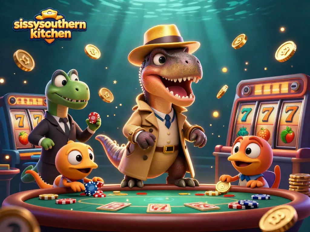 Engage in thrilling bets at sissyssouthernkitchen with a velociraptor trying to bluff at the blackjack table.