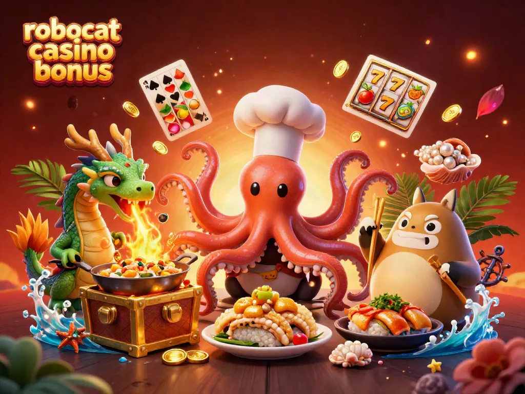Engage with Robocat Casino Bonus and explore iconic game features in a vibrant 3D scene.